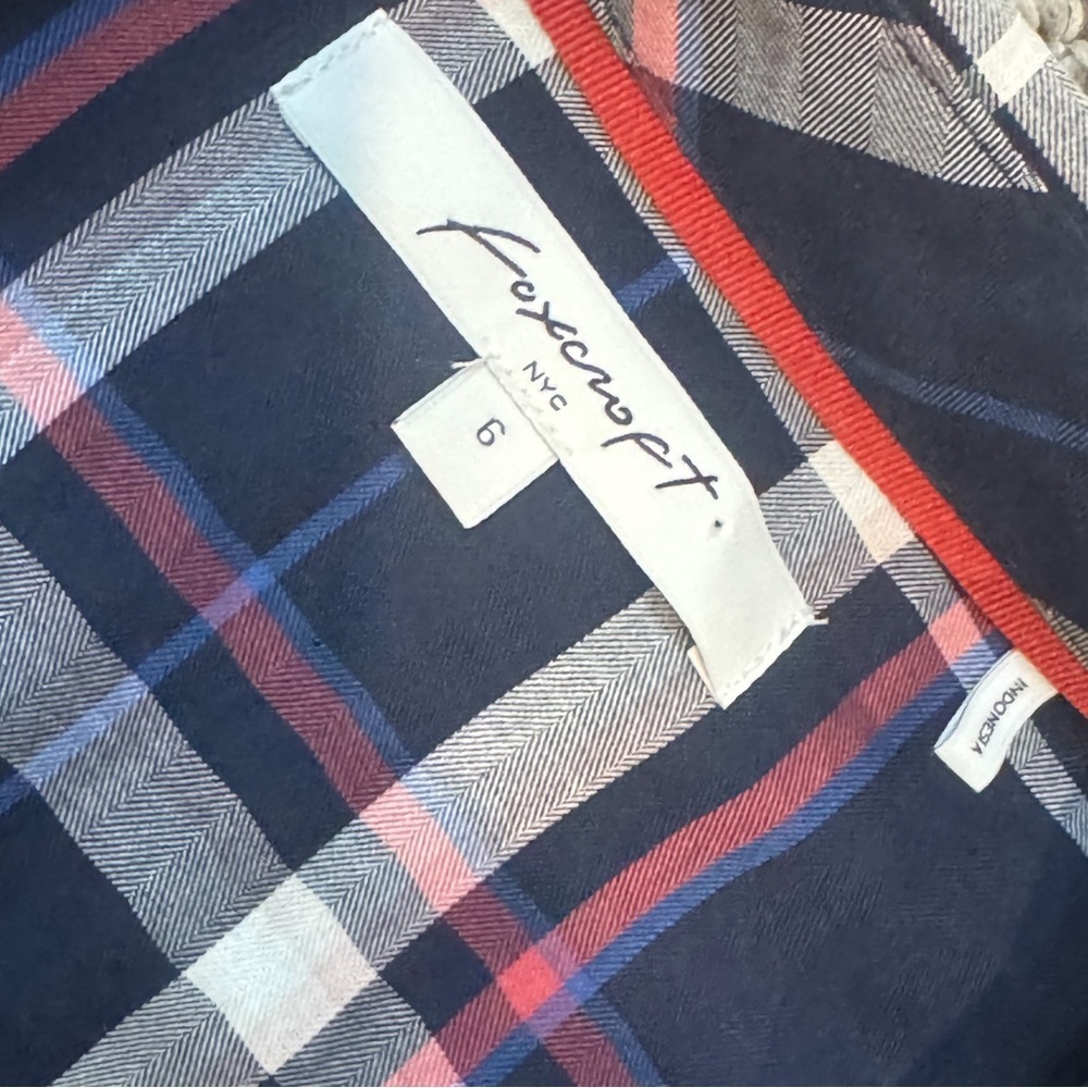 Foxcroft Navy and Red Plaid Button-Down Shirt/ Tunic/ short dress - Picture 6 of 7